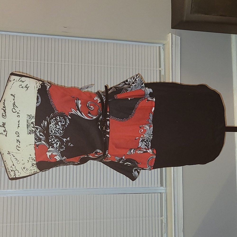 Charlotte Russe XL Peplum Red and Black Dress with belt